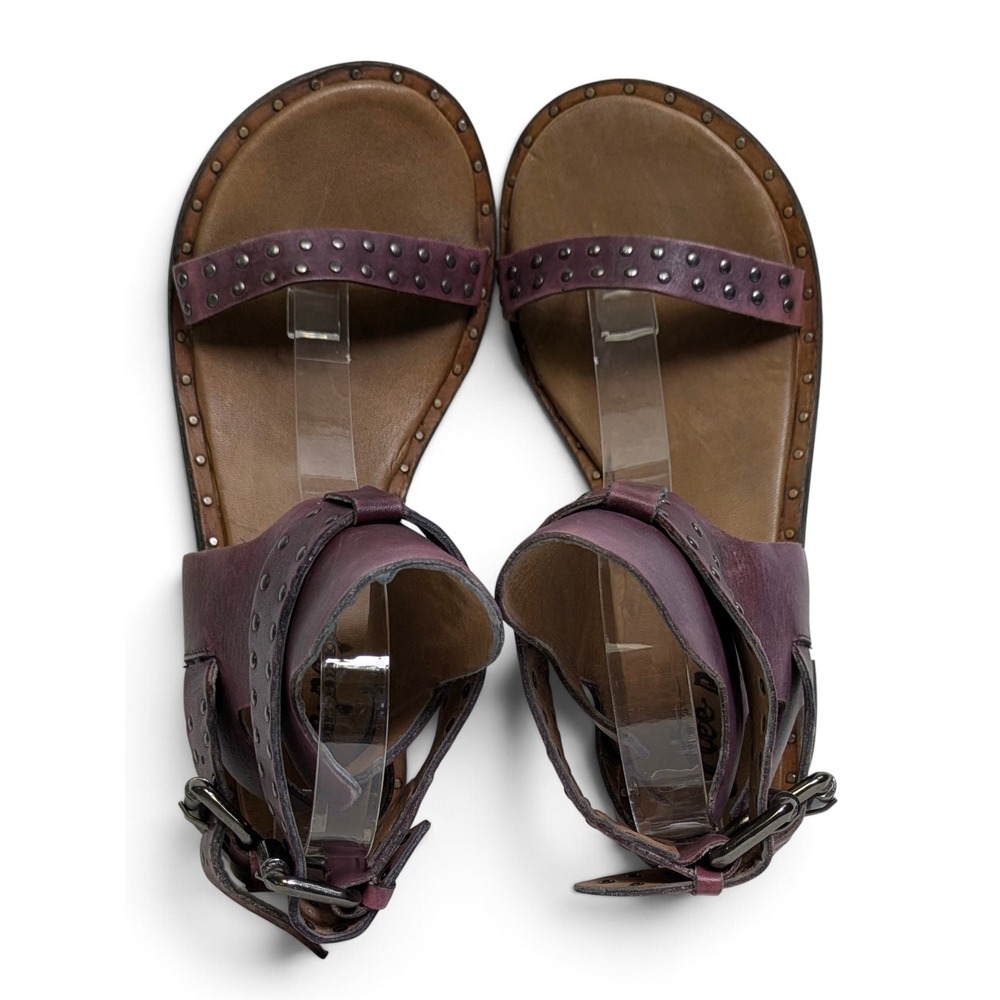 Free‎ People Happiness Purple Leather Studded Ankle Strap Heel Sandals 38.5 NWOB - Picture 8 of 13